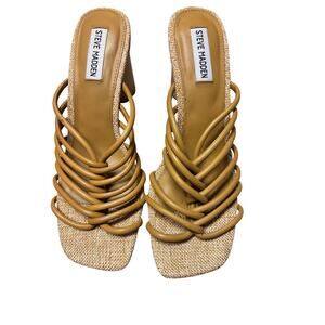 Steve Madden Women's Cortes Slip On Strappy Sandals 9.5M Brown Block Heel Dressy